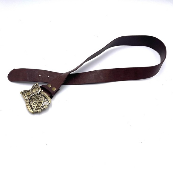 Brass Owl buckle faux leather belt size LARGE - Owls are known for Good Luck !!! main image 6